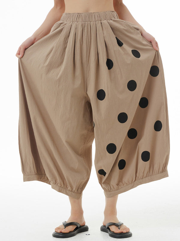 Asymmetric Elasticity Polka-Dot Loose Ninth Pants Pants Cropped Trousers