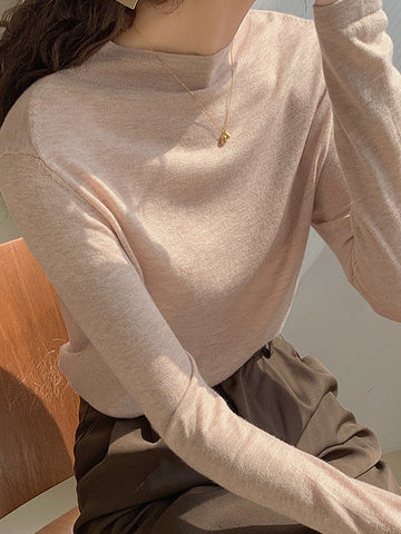 Simple Long Sleeves Skinny Solid Color High-Neck Pullovers