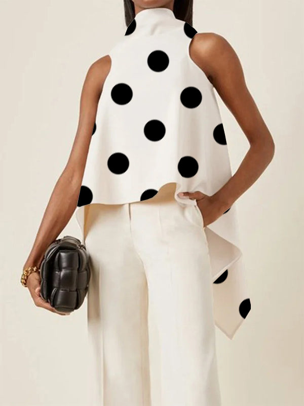 Fashion Polka Dot Asymmetric Split-Joint Sleeveless Vest