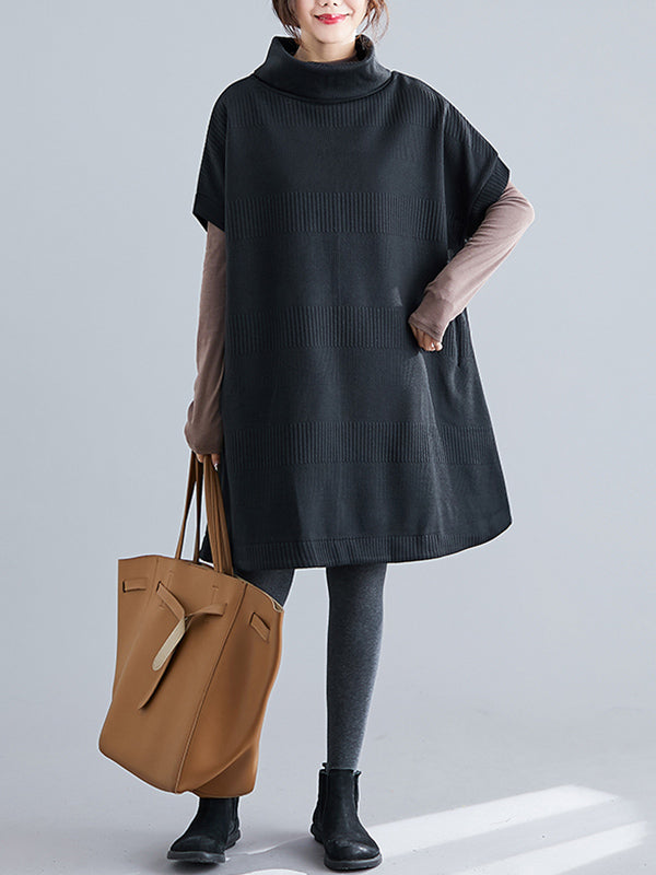 Casual Loose Short Sleeves Turtleneck Sweater Dress