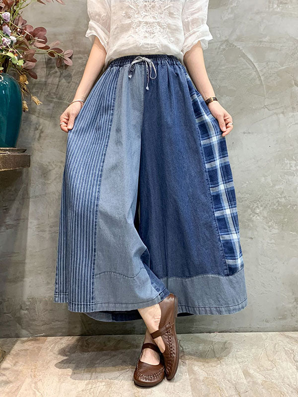 Split-Joint Striped Wide Leg Jean Pants Bottoms Casual Pants Bottoms