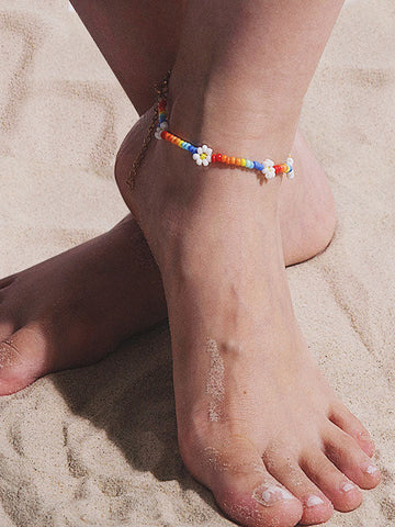 Boho Chic Rainbow Flower Beaded Anklets