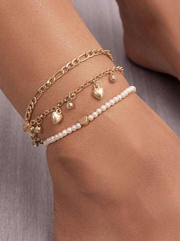 Beaded Chains Tasseled Triple Layered Anklets