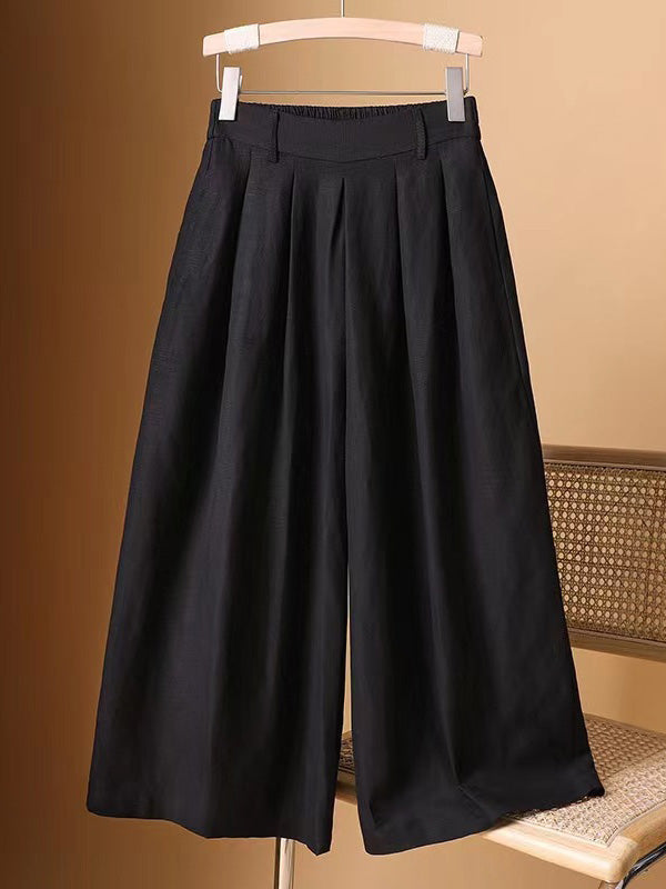 Casual Wide Leg Loose Solid Color Capri-Pants