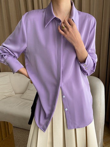 Solid Color Long Sleeves Lapel Shirts Tops