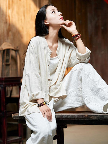 Soft Beige Ramie Cotton Blouse Outwear