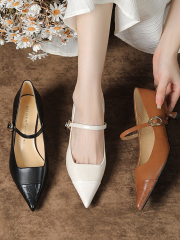 Lace-Up Pointed-Toe Shallow Cut Split-Joint Pumps