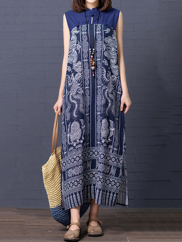 Loose National Style Sleeveless Long Dress