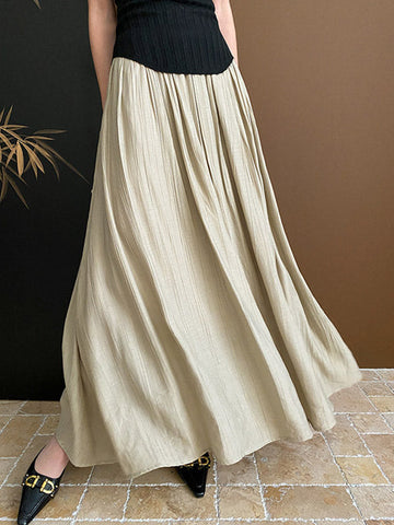 Pleated Pure Color A-Line Skirts Bottoms