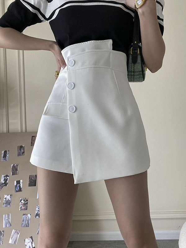 Solid Color High Waisted Irregular clipping Shorts Bottoms Culotte