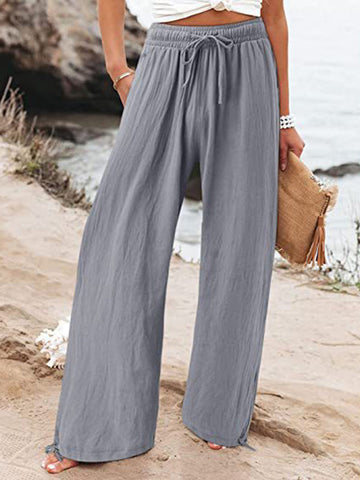 Drawstring Elasticity Solid Color Loose Wide Leg Trousers Pants