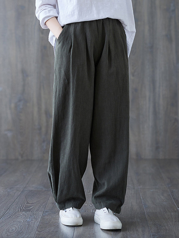 Simple Wide Leg Loose Elasticity Solid Color Casual Pants Bottoms