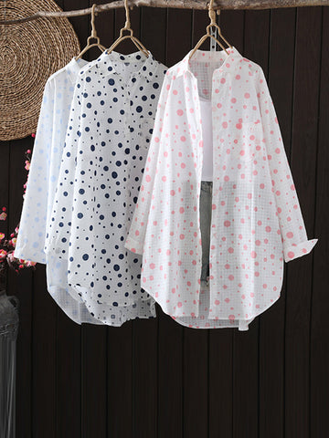 Polka-Dot Long Sleeves Loose Lapel Shirts Tops