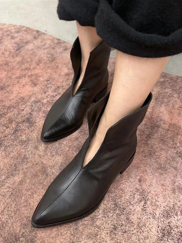 Pointed-Toe Solid Color Split-Joint Pumps Boots