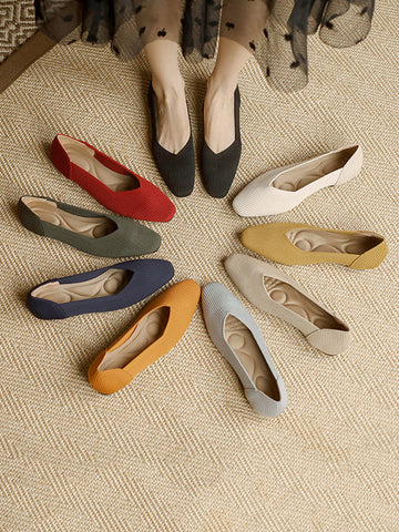 Solid Color Square-Toe Shoes Flats