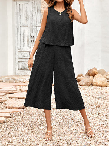 Solid Color Cropped Sleeveless Round-neck Jumpsuits