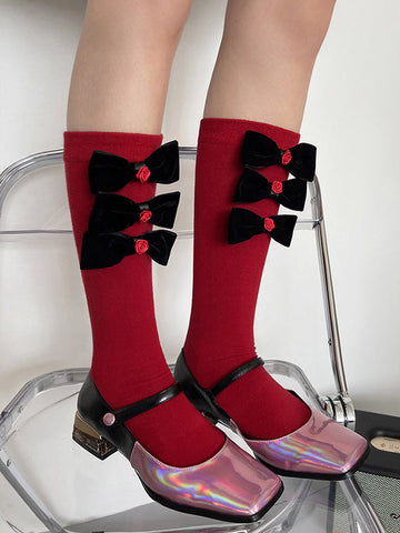 Fashion Bowknot Contrast Color Socks Accessories