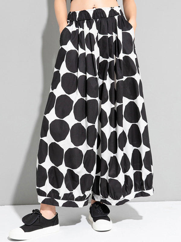 Urban White Black Polk-Dot Printed Wide Leg Pants