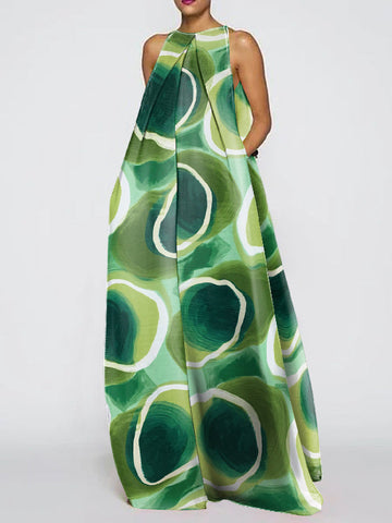 Loose Sleeveless Gradient Printed Round-Neck Maxi Dresses