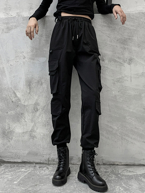 Stylish Drawstring Punk Empire Black Casual Overalls Pants