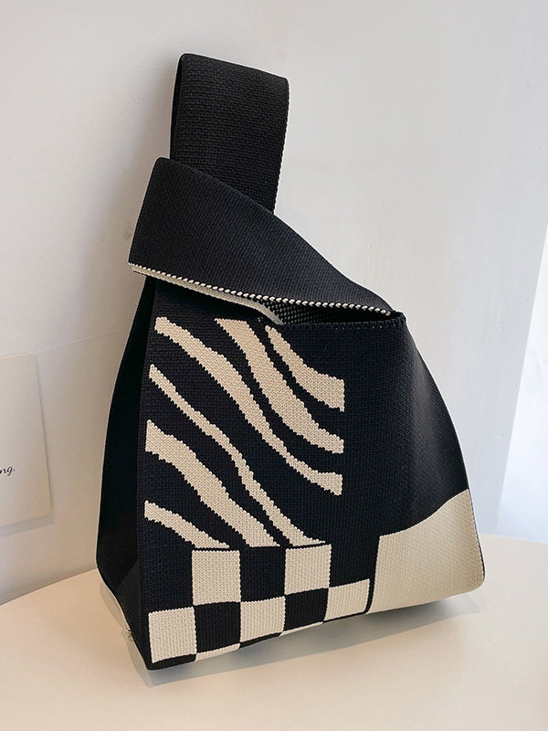 Checkerboard Striped Woven Handbag Bags