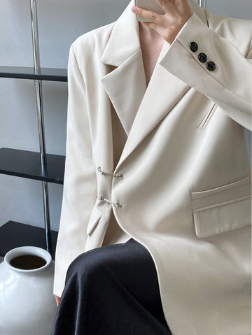 Urban Long Sleeves Loose Solid Color Pin Lapel Collar Suit Outerwear