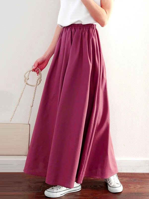 Elasticity Solid Color A-Line Loose Skirts Bottoms