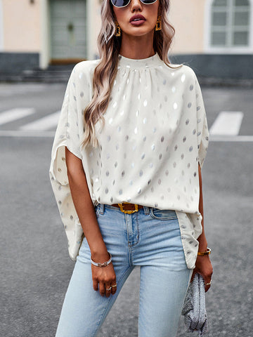 Bandage Polka Dot Loose Round-Neck Blouses&Shirts Tops