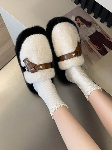 Buckle Round-Toe Split-Joint Slippers Platform Shoes