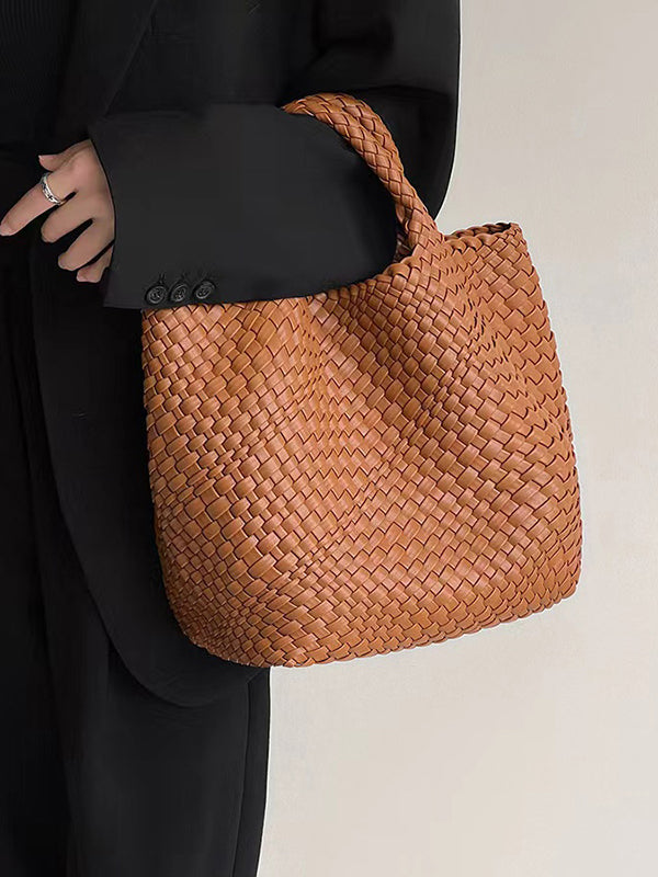 Solid Color Woven Tote Handbags Bags