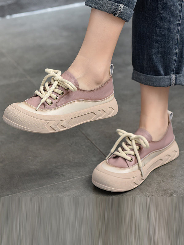 Contrast Color Lace-Up Platform Shoes Casual Shoes