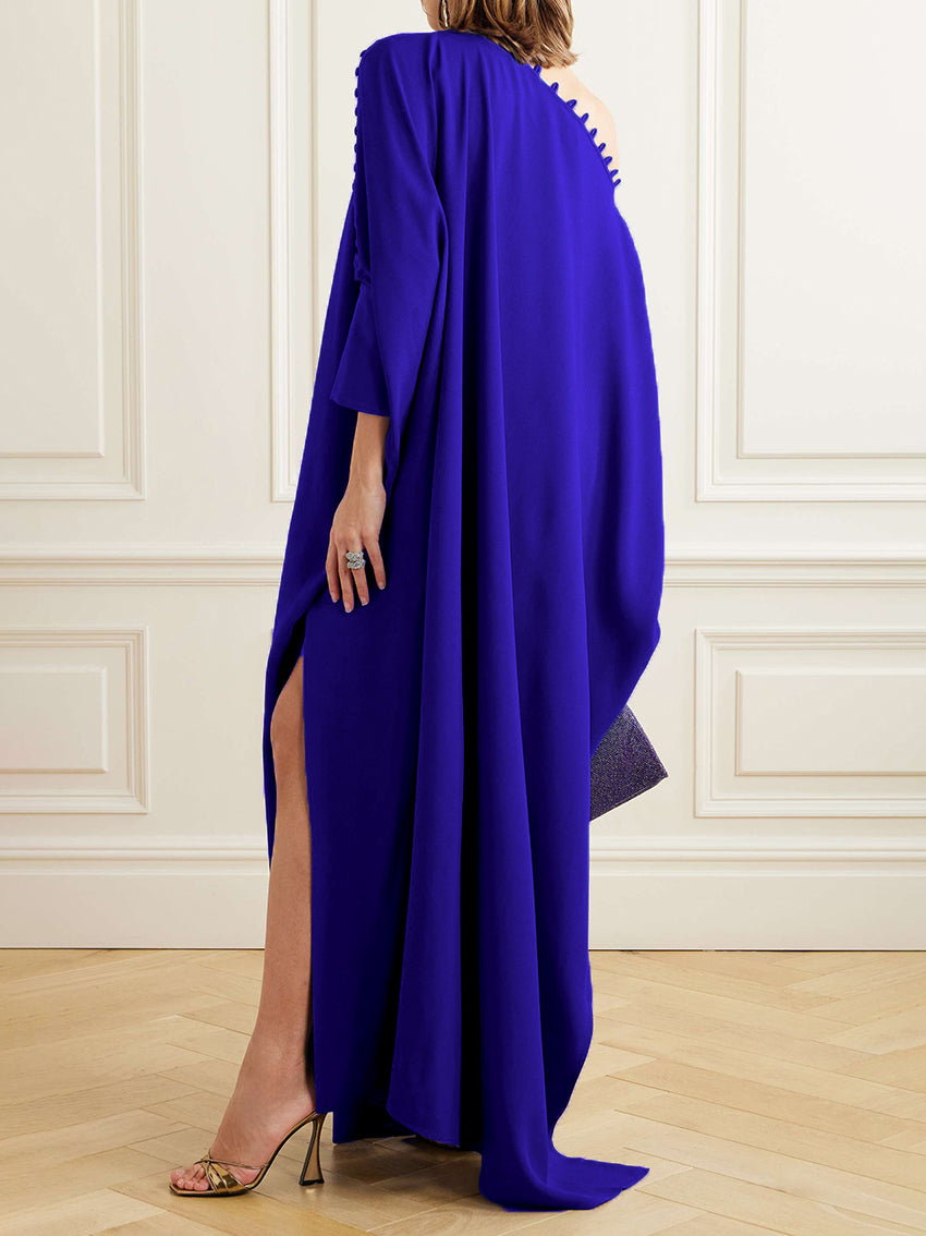 Long Sleeves Solid Color Split-Side One-Shoulder Evening Dresses Maxi Dresses