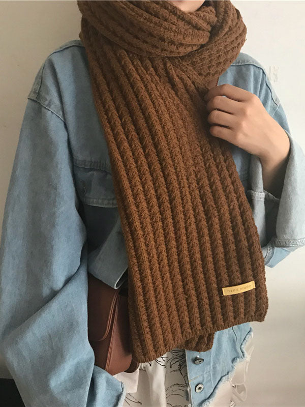 Stylish Solid Color Simple Warm Knitted Scarf