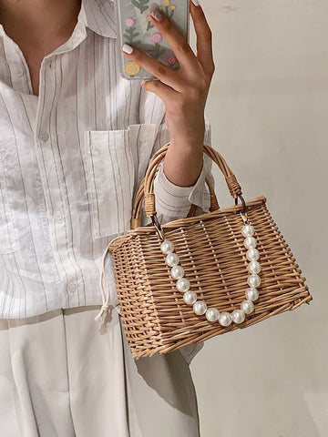 Vintage Urban Cute Pearl Weave Handbag