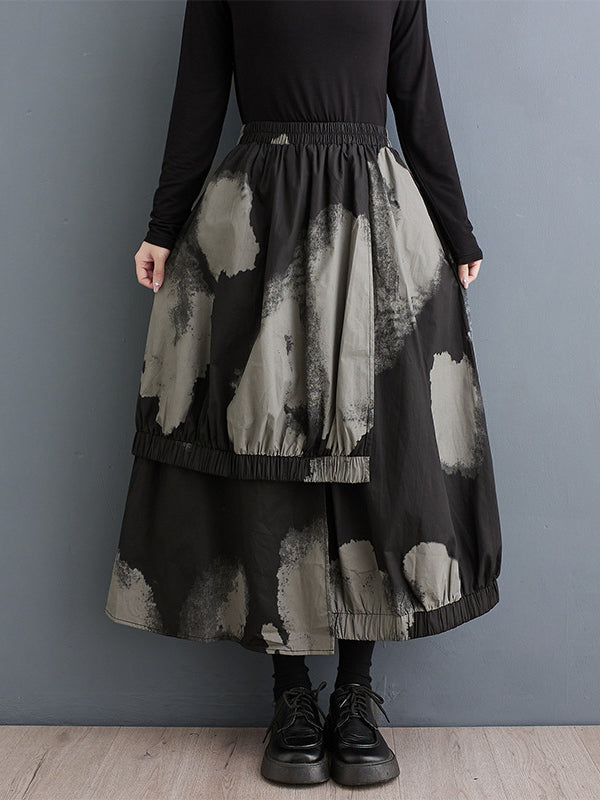 Asymmetric Elasticity Pleated Split-Joint High Waisted Loose Skirts