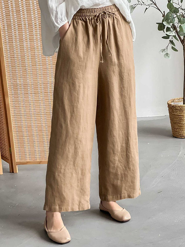 Drawstring Solid Color Loose Wide Leg Casual Pants Bottoms