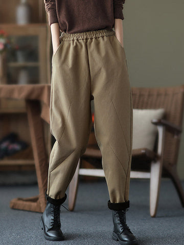 Thicken Velvet Elasticity Solid Color  Casual Pants