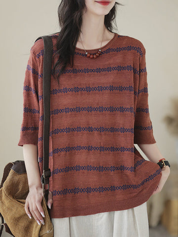 Printed Half Sleeves Loose Round-neck T-Shirts Tops