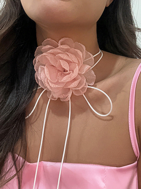 Flower Shape Gauze Pleated Dainty Necklace Accessories