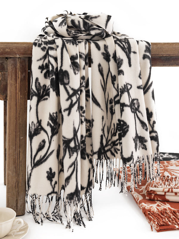 Contrast Color Printed Tasseled Shawl&Scarf