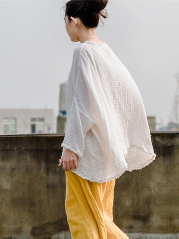 White Fringed Cotton T-shirt