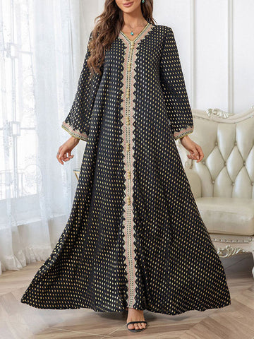 Muslim Polka-Dot Batwing Sleeves Long Sleeves V-Neck Maxi Dresses