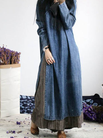 Loose Button Split-side Jeans Long Dress