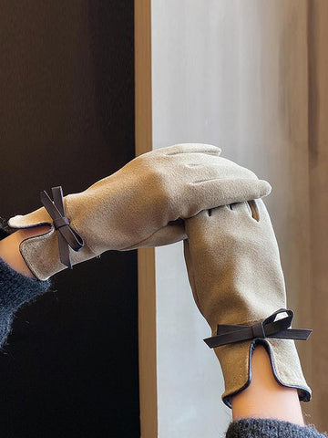 Bow-Embellished Split-Joint Gloves