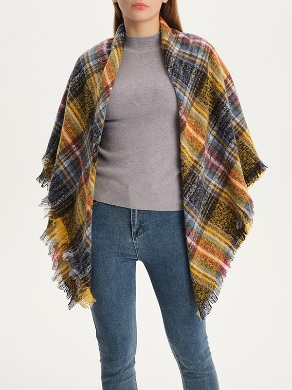 Fringed Keep Warm Plaid Triangle Shawl&Scarf