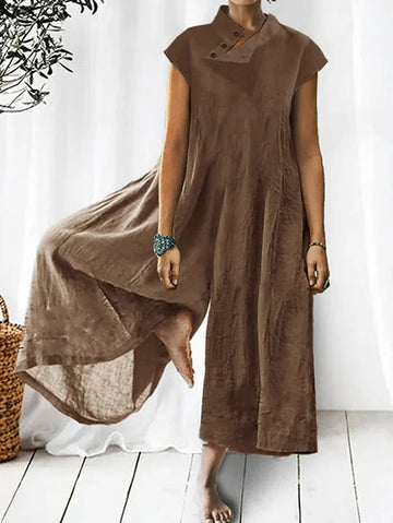 Cap Sleeve Wide Leg Stand Collar Jumpsuits