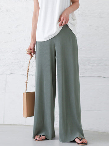 Simple Loose Wide Leg Elasticity Solid Color Casual Pants Bottoms