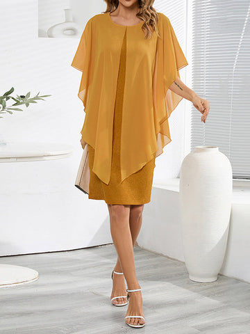 Gauze See-Through Solid Color Split-Joint Half Sleeves Loose Mini Dresses