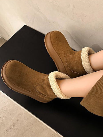 Round-Toe Split-Joint Velvet Platform Shoes Boots