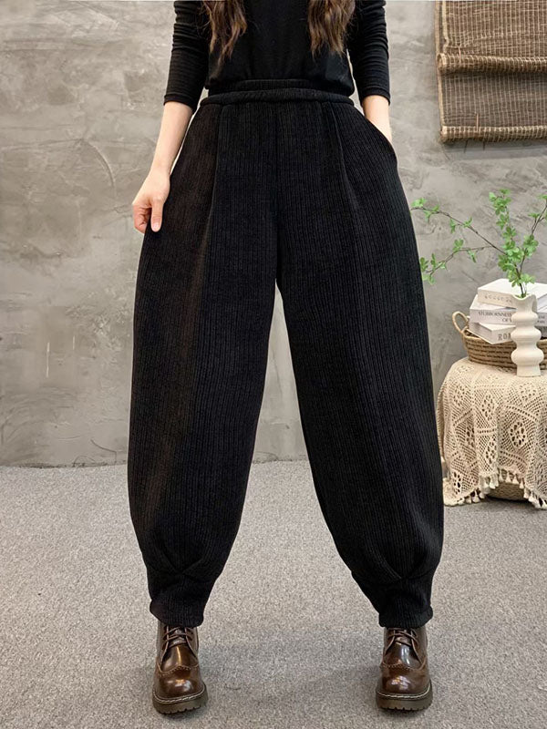 Elasticity Solid Color Velvet Loose Half Pants